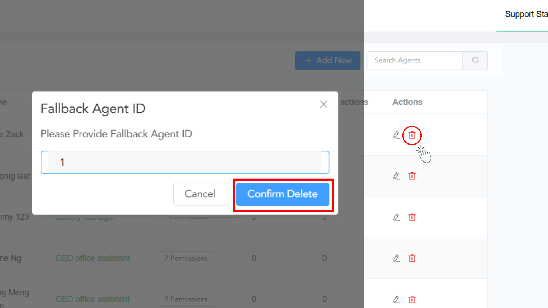 Support Agent Delete